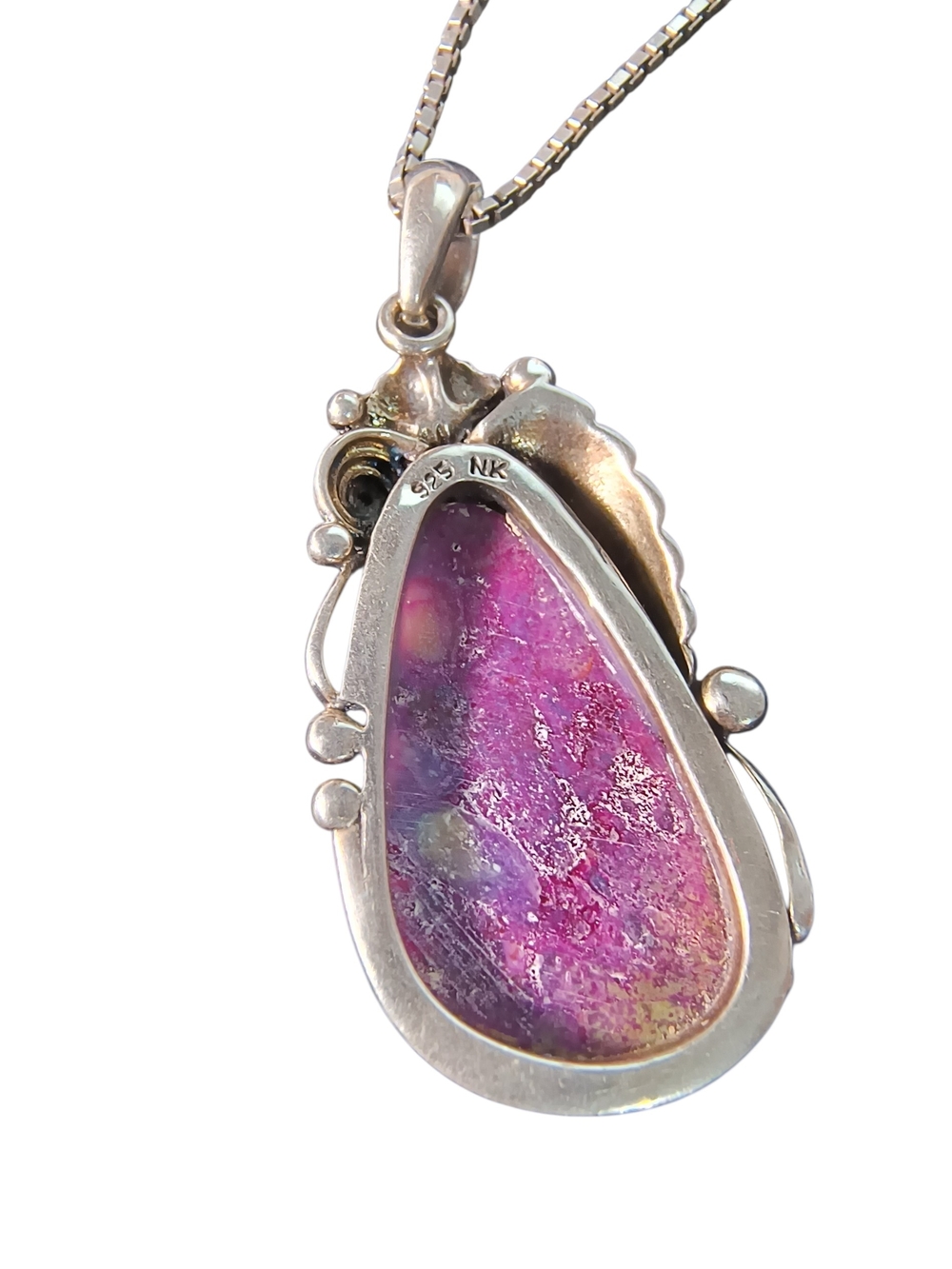 Sterling Silver Purple Teardrop Pendant Necklace With Italy Sterling Chain - Picture 8 of 11